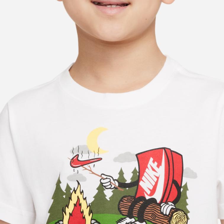 Nike Logo Print Round Neck Short Sleeve T-Shirt Kids Tops White DX7625-100