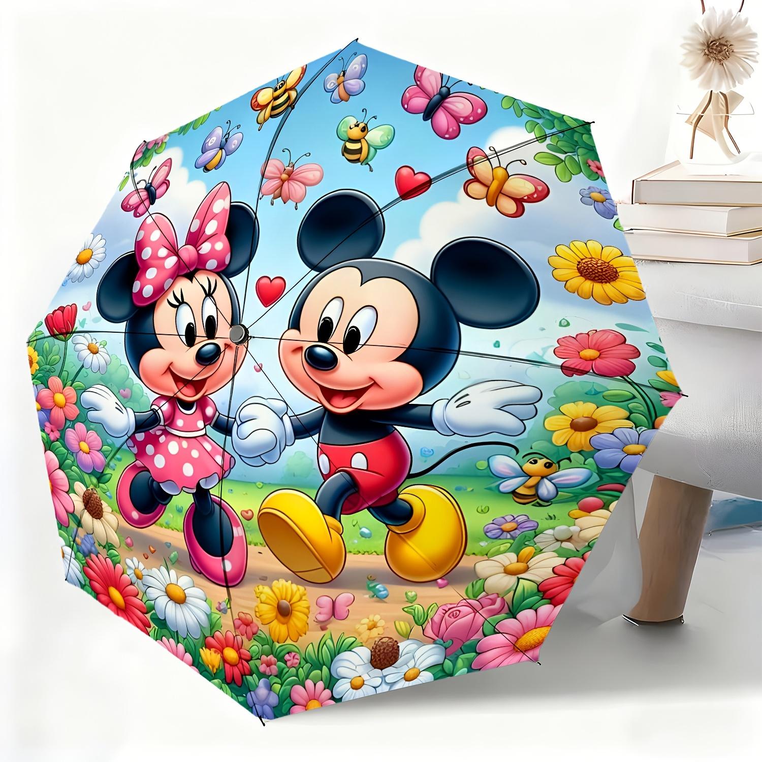 

1pc Disney Mickey and Minnie Cartoon Design Automatic Umbrella, All-Weather Folding Umbrella for All Occasions, Portable Compa (as the picture,Iron&8K)