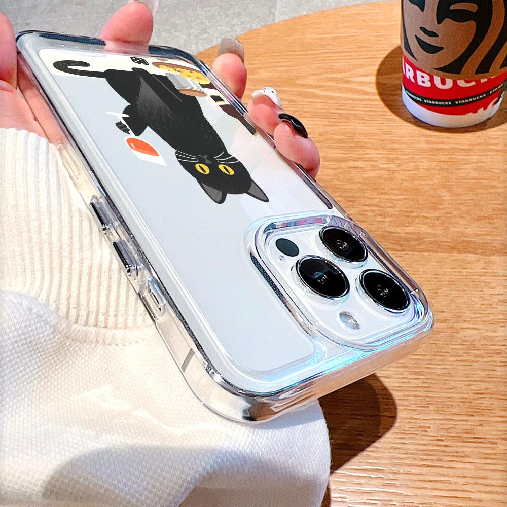 Black Cat with Wine Cheese Transparent Soft TPU Phone Case for Xiaomi Redmi Note 15 14 13 12 11 10 9 Pro Plus 4G 5G Soft Cover