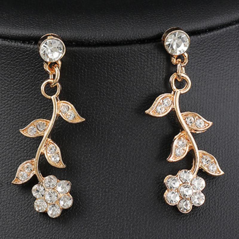 GemChic Women's New Exquisite Alloy Branch Flower Crystal Rhinestone Drops Collarbone Necklace Earrings Two Piece Set Birthday Christmas Jewelry Gift