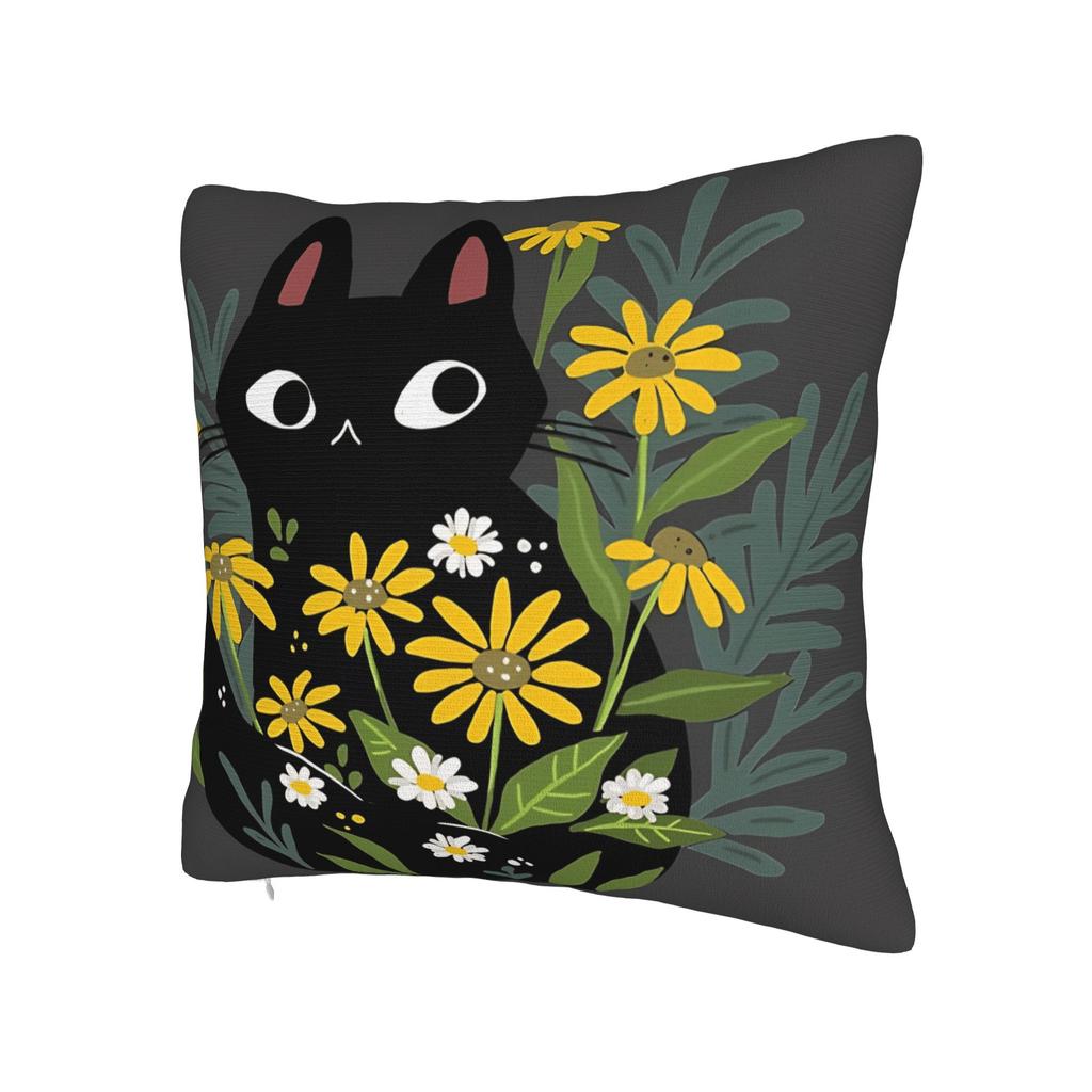 Black Cat Pillow Cover Floral Novelty Pillow Case For Couch Sofa Bedroom Design Pillowcases Birthday Present