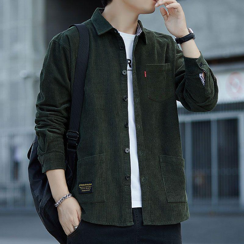 

Men s Corduroy Warm Shirt: Velvet-Lined, Multi-Pocket, Long Sleeve Casual Workwear for Autumn/Winter. 4XL (190-210 jin)