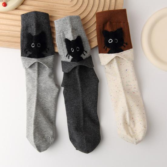 1 Pair Cartoon Cat Socks Autumn Winter Moisture Wicking Knitted Mid-calf Stretch Men Women