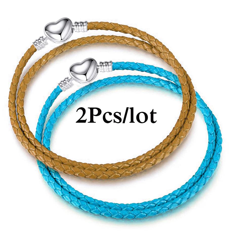 2Pcs/Lot Vintage Jewelry Leather Chain Bracelets Fit DIY Handmade Beads Charms Bracelet Couples Pulsera Jewelry For Women Men