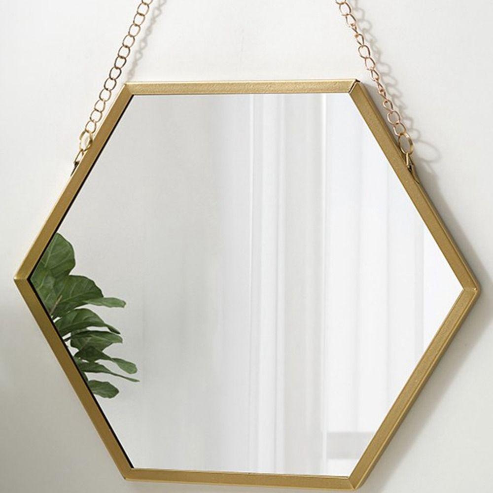 Iron Craft Wall-mounted Mirror Hexagon Shape Hanging Cosmetic Mirror  Bedroom
