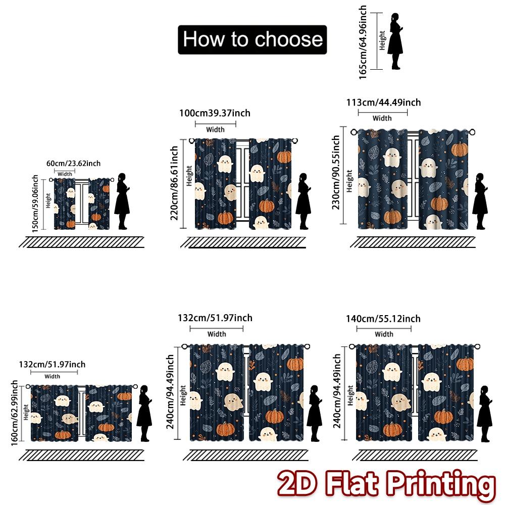 2D FLAT PRINTING 2pcs Curtains (Without Rod) Halloween Ghosts and Pumpkins (2) Easter Festival Minimalist Curtains Yarn Curtains