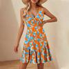 Women's V-Neck Waisted Floral Print Sleeveless Hem Spliced Dresses