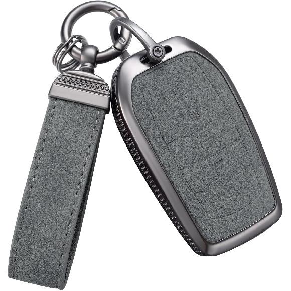 YO&YOYE Compatible with Toyota Key Fob Cover with Keychain Leather Key Case Protector for Avalon Camry Corolla RAV4 Sequoia Highlander Smart Key