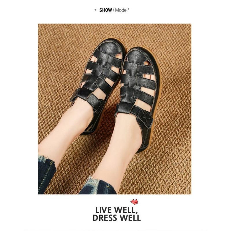 Large Size Sandals Spring Hollow Out Pit Hole Women's Shoes Thick Bottom Waterproof Mom Shoes Flat Bottom Beach Sandals