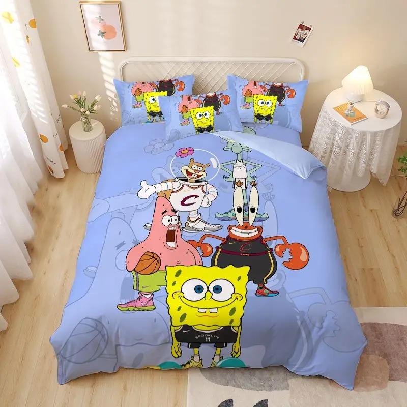 Cartoon New 3d S-SpongeBobS Duvet Cover Pillowcases Twin Full Queen King Size Bedding Set Soft Bed Linens Bedclothes