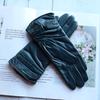Sheepskin Leather Gloves Women's Fashion Elastic Style Velvet Lining to Keep Warm in Autumn and Winter Retro Color Points