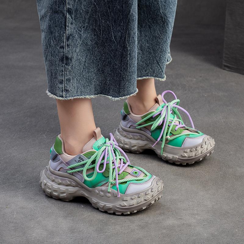 Herbst neue dicksohlige Durian-Sohle Dad-Schuhe bonbonfarbenes Mesh Mode Damenschuhe