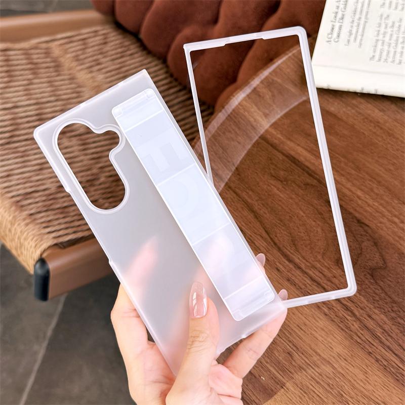 Luxury Matte Silicone Elastic Wrist Strap Bracket Case For Samsung Galaxy Z Fold 7 6 5 4 3 ZFold7 Ultra Thin PC Hard Clear Cover