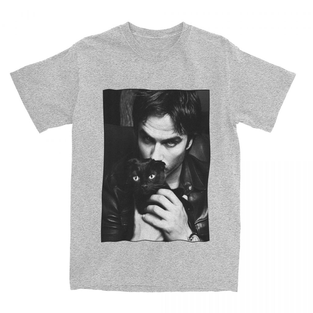 Ian Somerhalder Magliette da Uomo Damon Salvatore Vampiro Maglietta Unica Manica Corta Girocollo Magliette Abbigliamento Puro Cotone