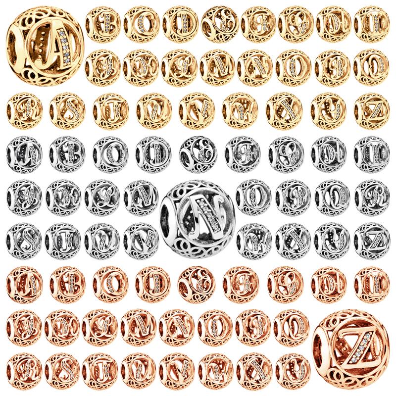 Fine Sparkling Spherical A-Z 26 Lucky Letters Charm Beads Fit Original European Bracelets Diy Women Jewelry Gifts