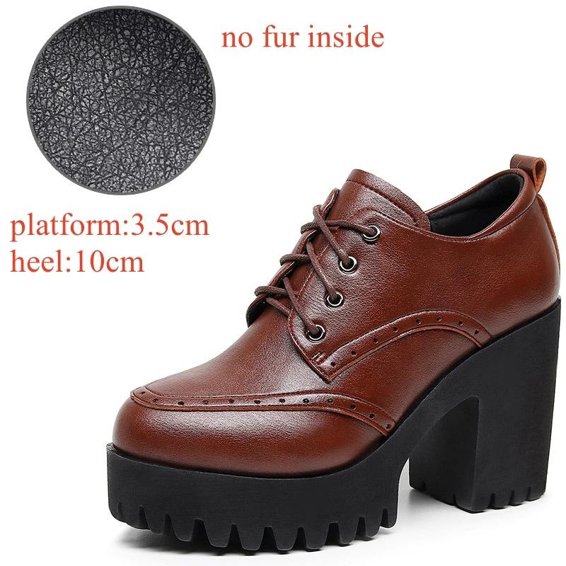 

Маленький размер 32-43 Британские броги с глубоким вырезом Женские оксфорды Осень Зима 2025 Туфли на блочном высоком каблуке Туфли на платформе Офис 38