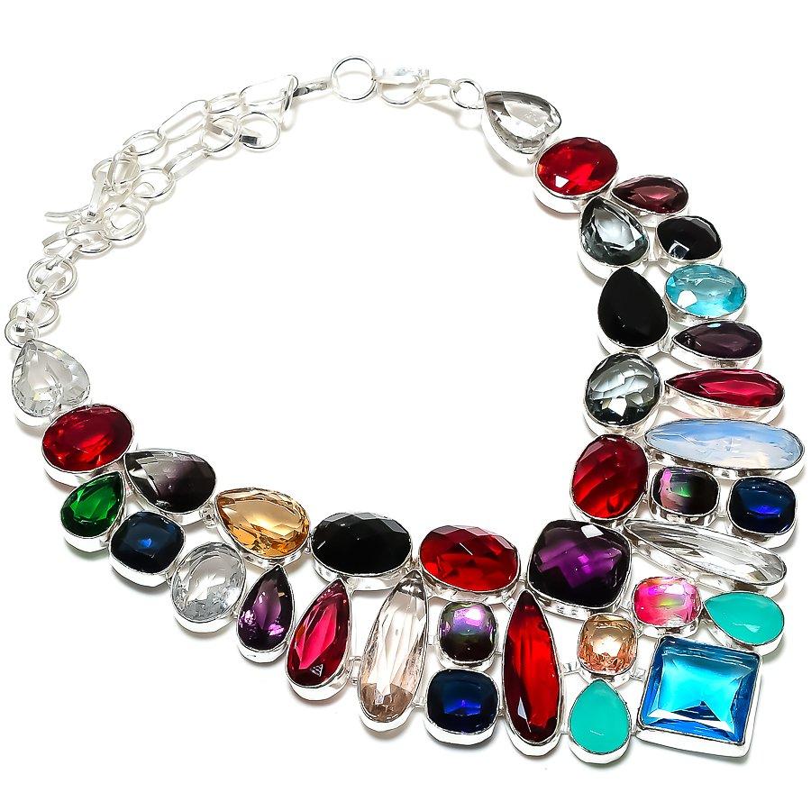 

Natural Swiss Blue Topaz, Amethyst 925 Sterling Silver Necklace 18 Q6j87