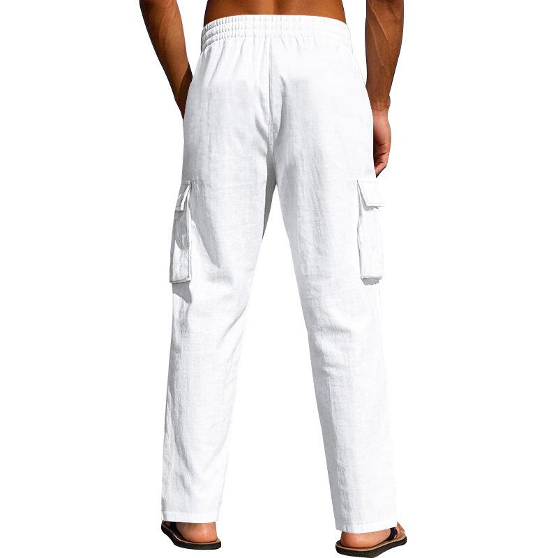 Men's new four seasons thin section breathable workwear multi-pocket loose casual trend wide-leg trousers