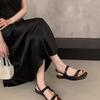 2025 Summer Fairy Versatile Flat Bottom Belt Buckle Open-toed Sandals Female Simple Low Heel One-word Strap Roman Shoes Round Head