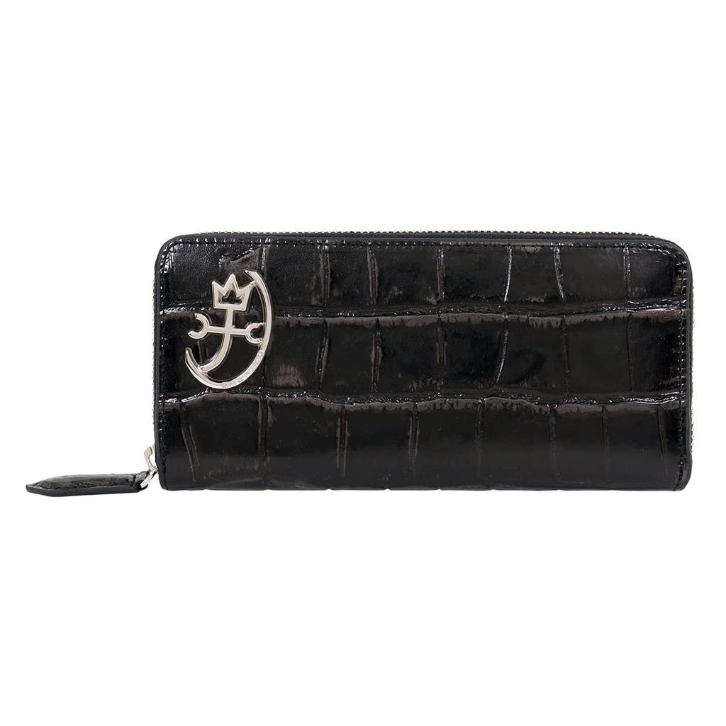 Long Wallet Round Zipper Genuine Leather Zip 023623 Long Wallet Leather Cowhide Metal Foil Vintage Style Black [Castelbajac] Men's [01]
