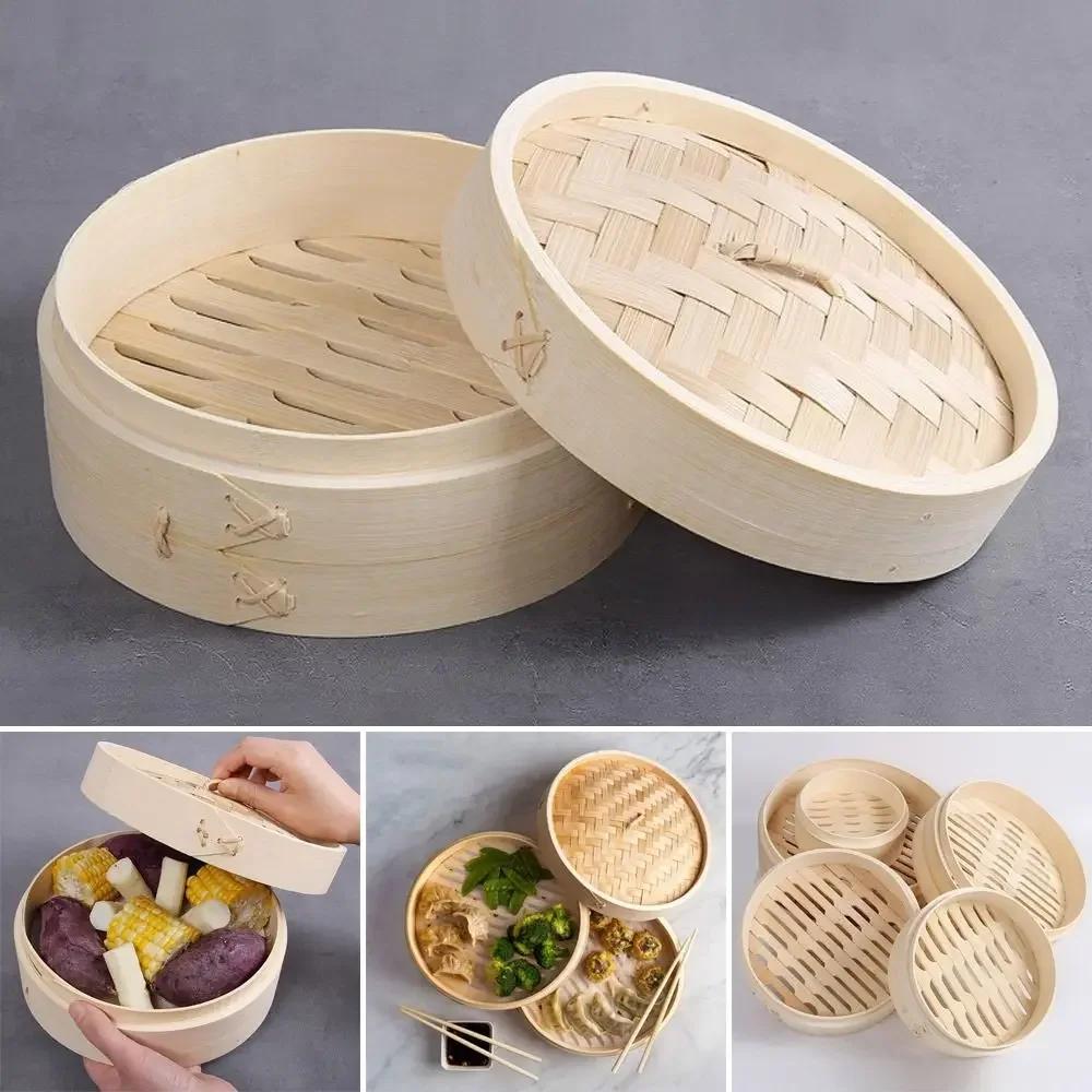 Bamboo Steamer Basket with Lid Dumpling Steamer Basket Kitchen Chinese Bamboo Steamer for Cooking Bao Buns Steam Basket