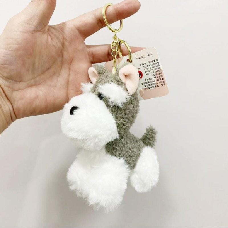 Adorable Cute Schnauzer Plush Dog Keychain Soft Toy With Gold Keyring For Dog Lovers