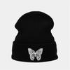 Embroidered Butterfly Knitted Pullover Hat Windproof Ski Bonnets Hat Winter Warm Skullcap