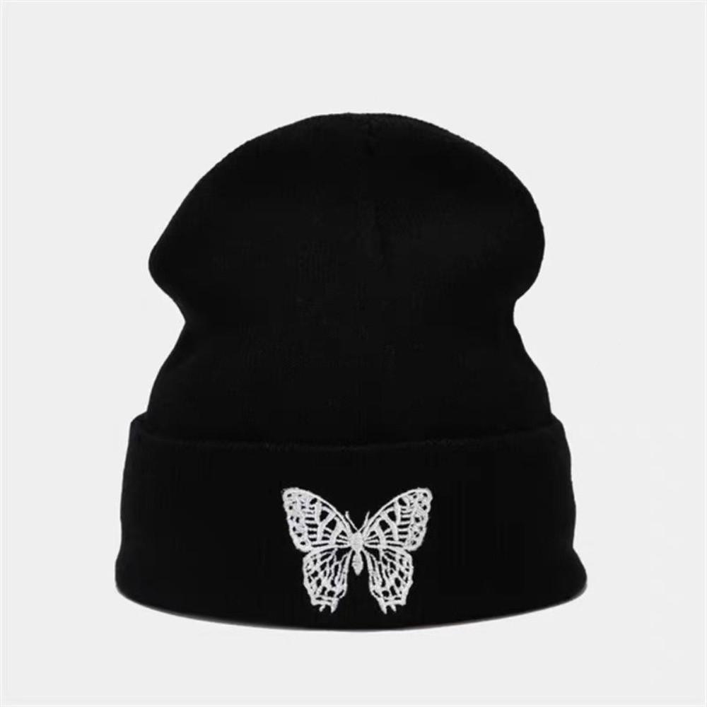 Embroidered Butterfly Knitted Pullover Hat Windproof Ski Bonnets Hat Winter Warm Skullcap