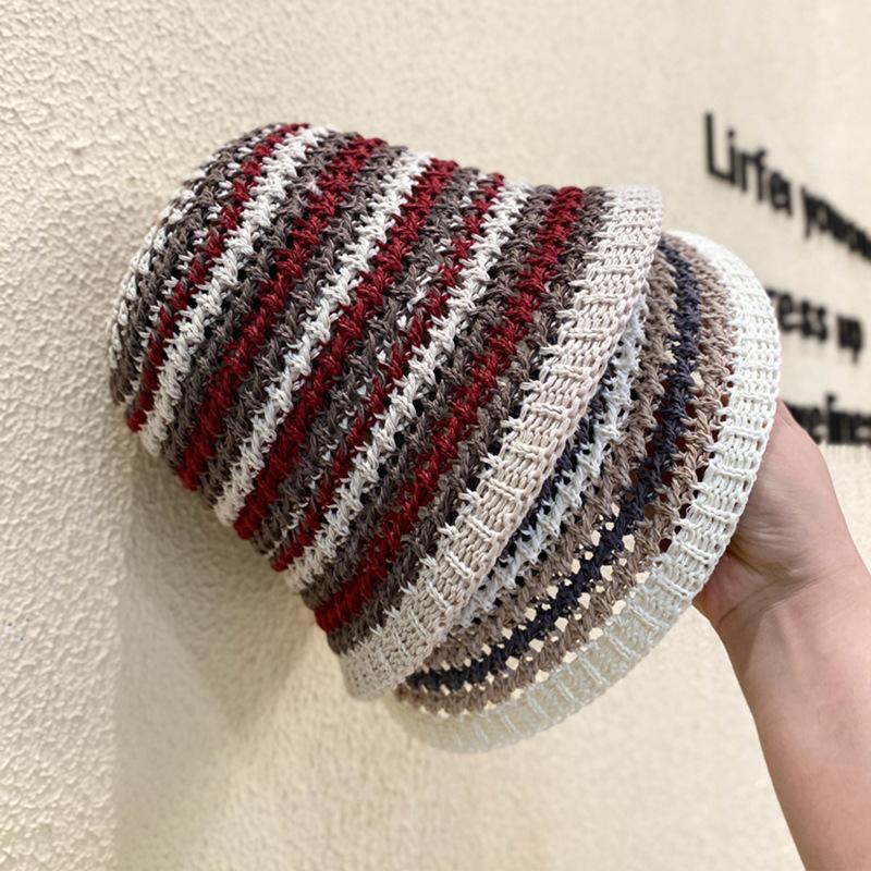 Spring and Summer Knitted Bucket Hat Color Matching Shows the Face Small Seaside Vacation Sunshade Anti-sun Hat Bucket Hat Tide