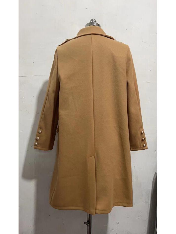 Women's Autumn/Winter Double-Breasted Long-Sleeve Woolen Coat with Simple European and American Design