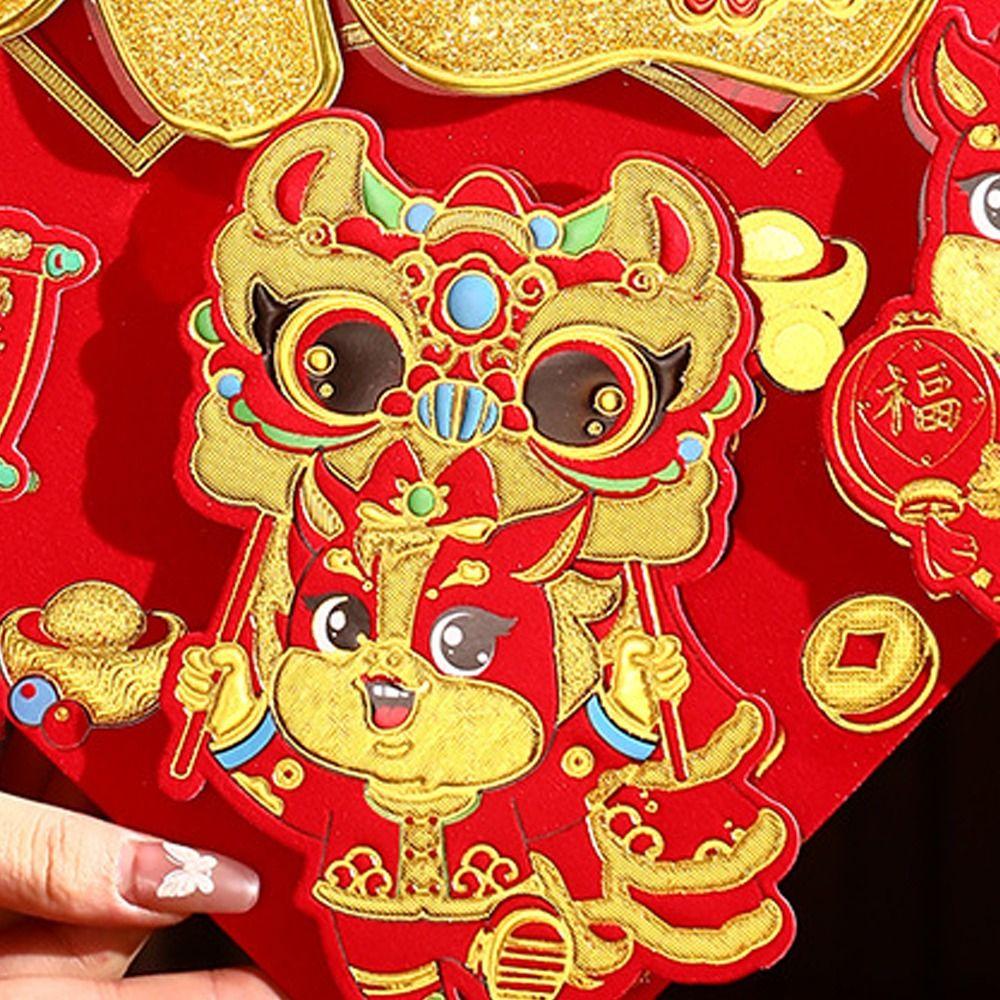 3D Flocking Horse Year Door Sticker Blessing Fuzi Door Sticker  Living Room Decor