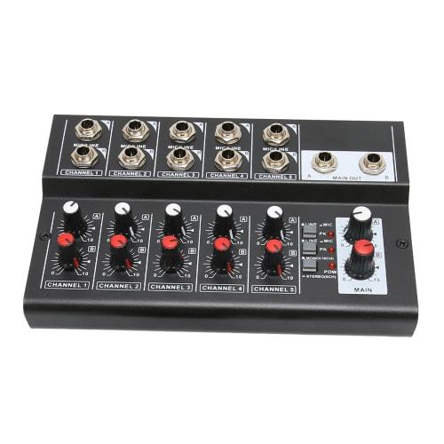 10-Channel Stereo Mixer, 60Hz Black, with Two Master Volume Knobs, for Keyboards, for Clubs and Bars, US Plug