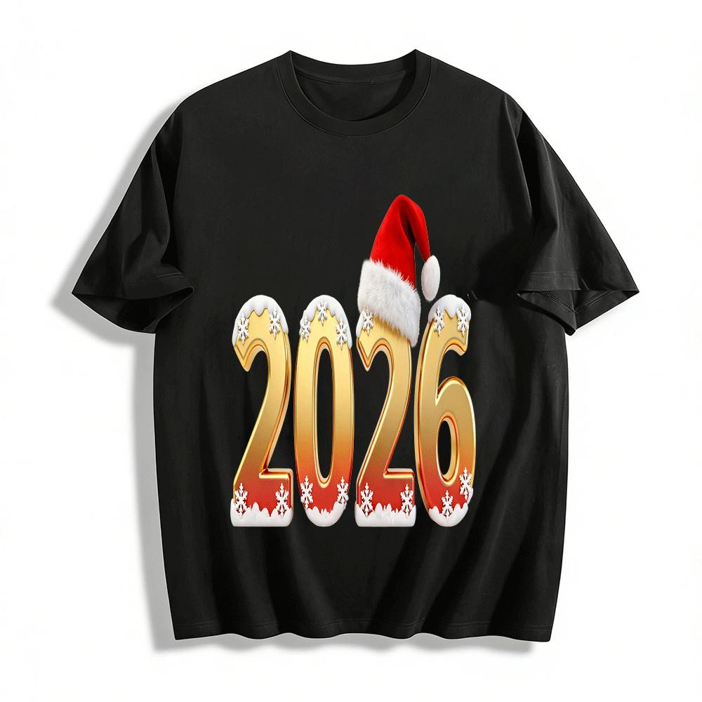 2026 Christmas New Year Snowflake Print Casual Top Pure cotton T-shirt XXS