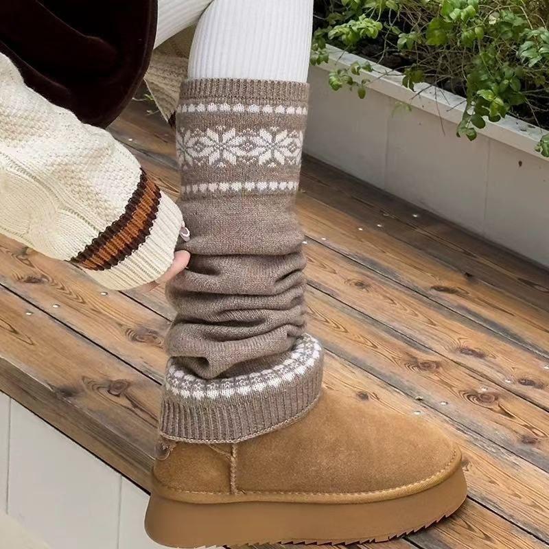 Korean Fair Isle Women'S Socks Autumn And Winter Pile Socks Thick Yarn Knitted Warm Calf Sleeves