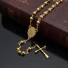 18k Gold Plated Round Brand Cross Portrait Stainless Steel Trend Versatile Necklace Men and Women Rosary Bead Bead Chain