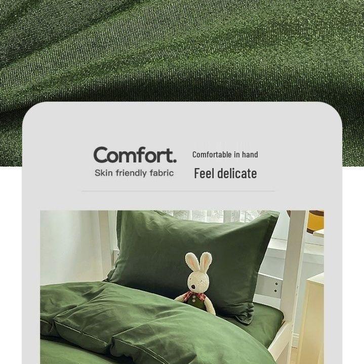 Army Green Cotton Quilt Three-Piece Bedding Set for Student Dormitory 