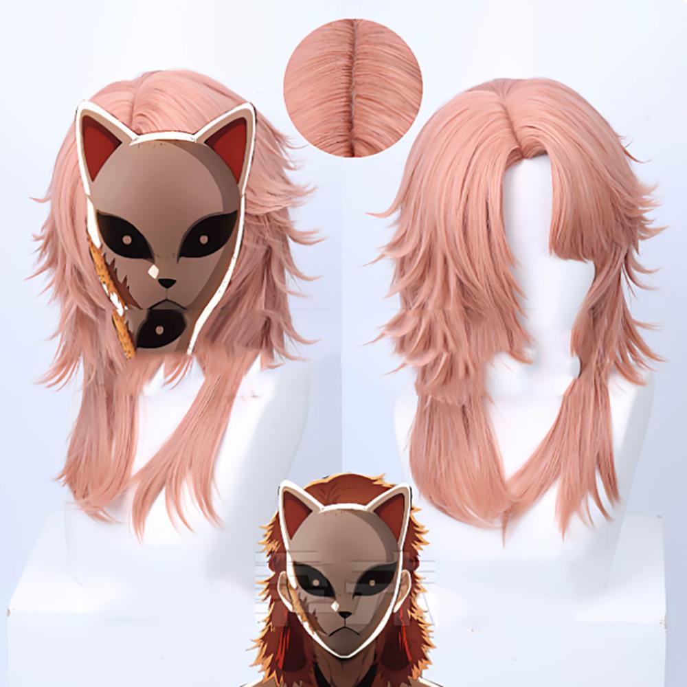 HAIRJOY Pelucas de Pelo Sintético Sabito Cosplay Peluca Corta Rizada Rosa Peluca de Cosplay Red de Rosa