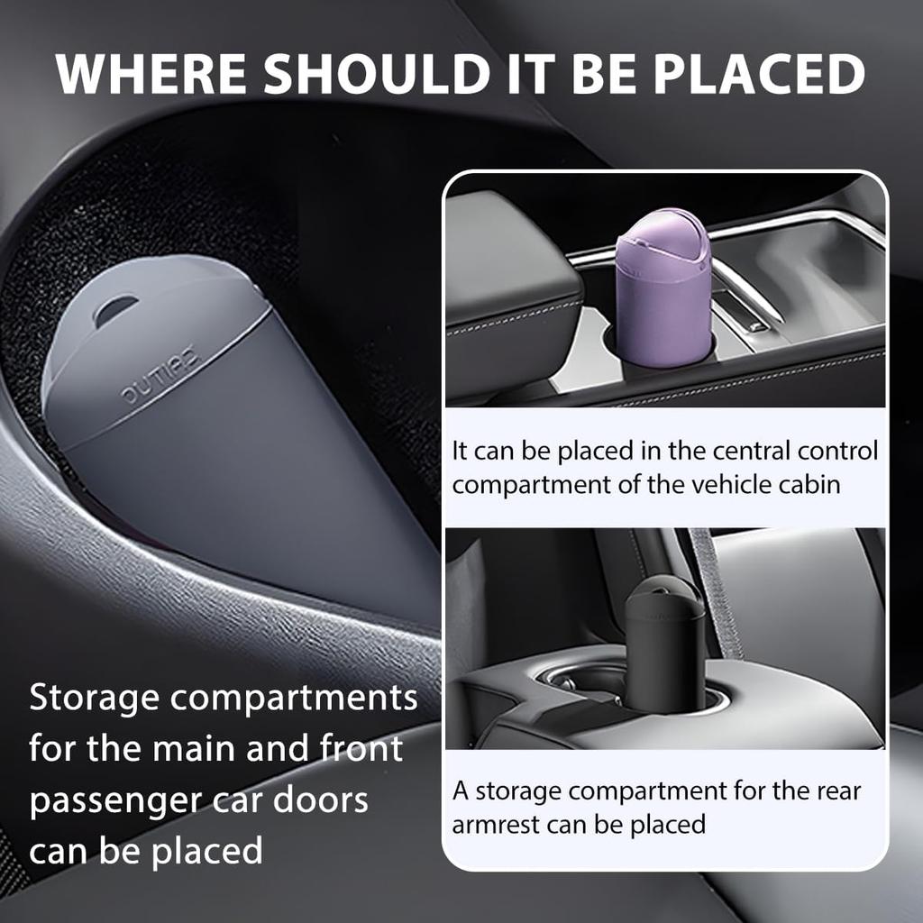 Car Trash Can With Lid, Silicone Leakproof Mini Round Vehicle Garbage Bin For Cup Holder, Portable Automotive Interior Waste Storage & Organizers