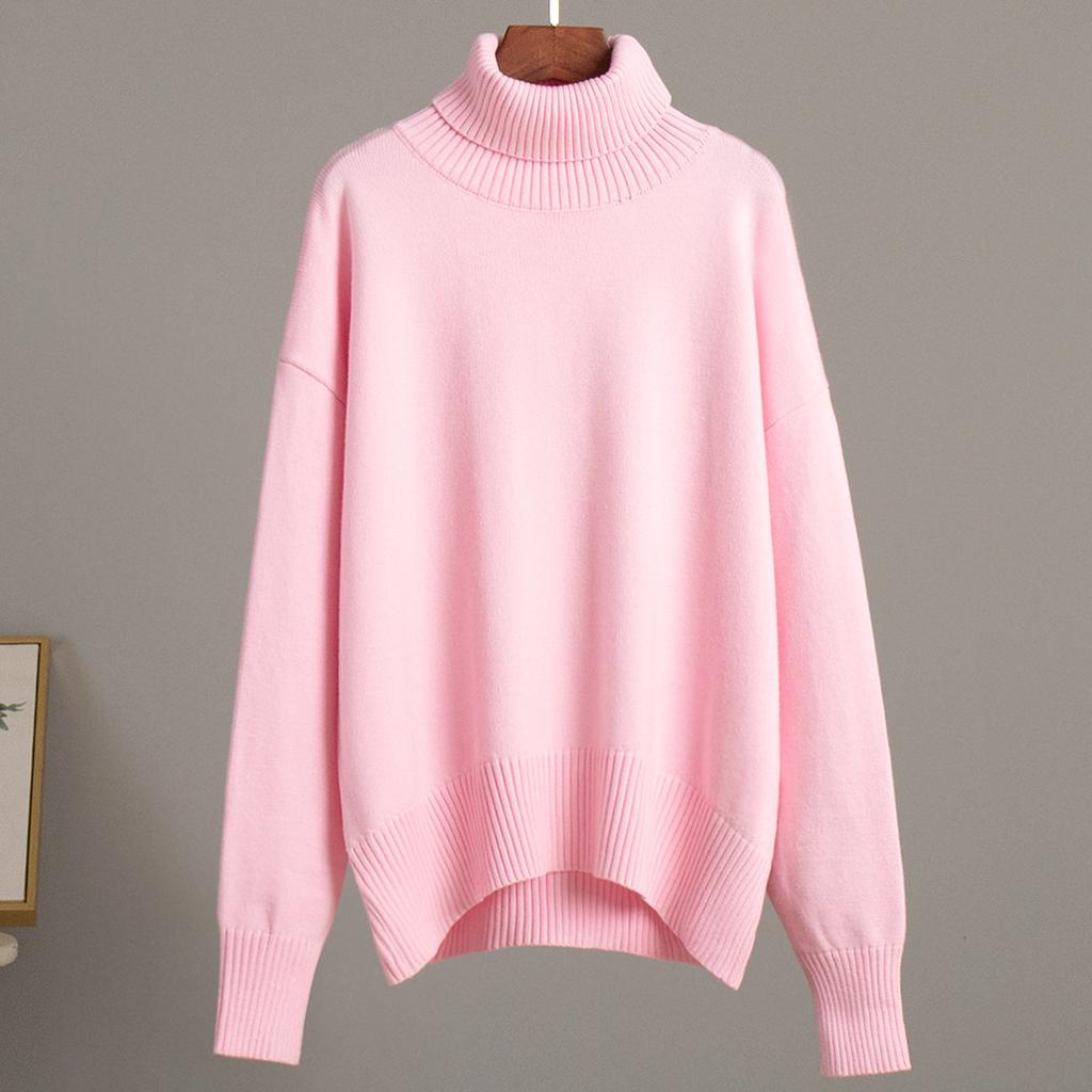 2025 Women's Turtleneck Sweater Solid Color Loose Knitwear Autumn Winter Fashion Ins Style Pullover