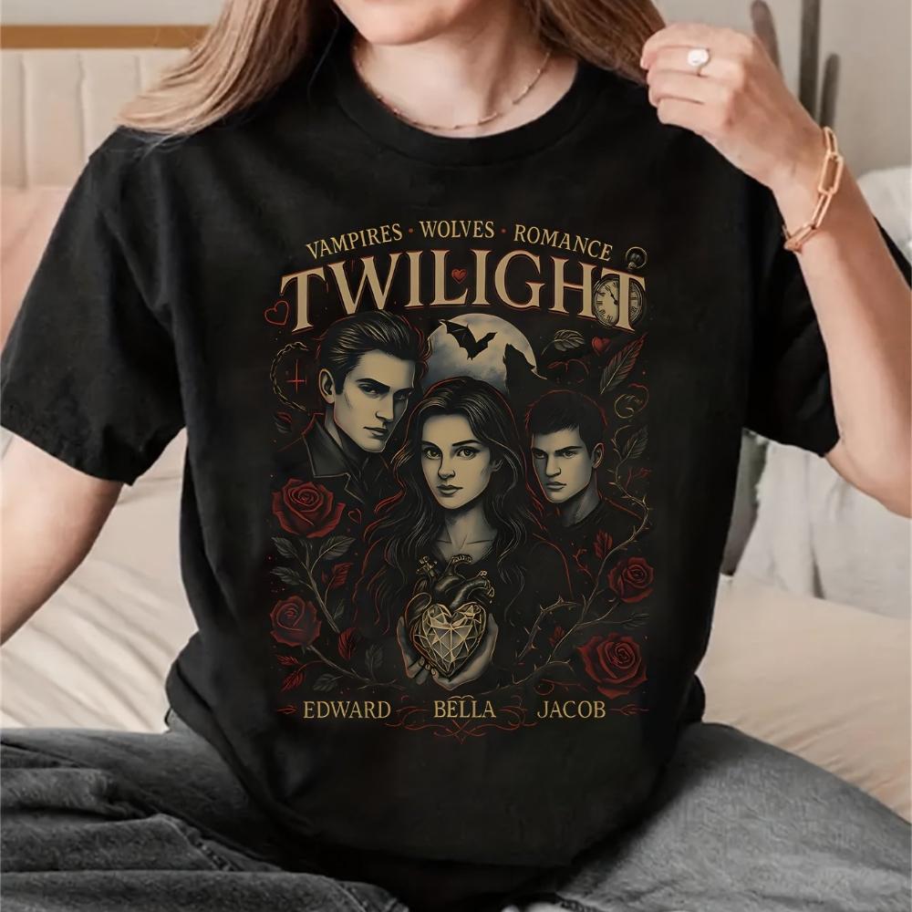 

Twilight Rose Heart Print TShirt for Women Edward Bella Jacob Design Red Roses Vintage RoUnisextic Style Casual Comfortable Tee S