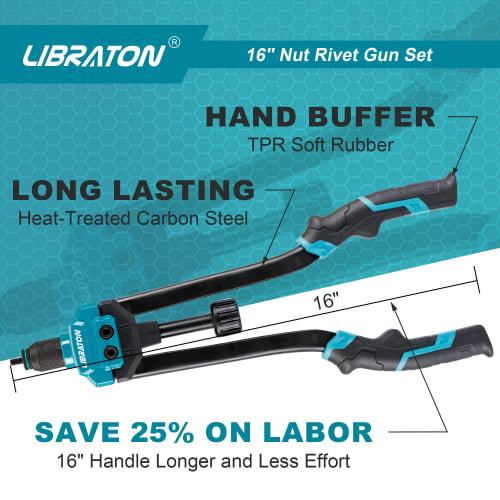 LIBRATON Hand Rivet Nut Tool, Two-Handed, Includes 70 M3/M4/M5/M6/M8/M10/M12 Blind Nuts