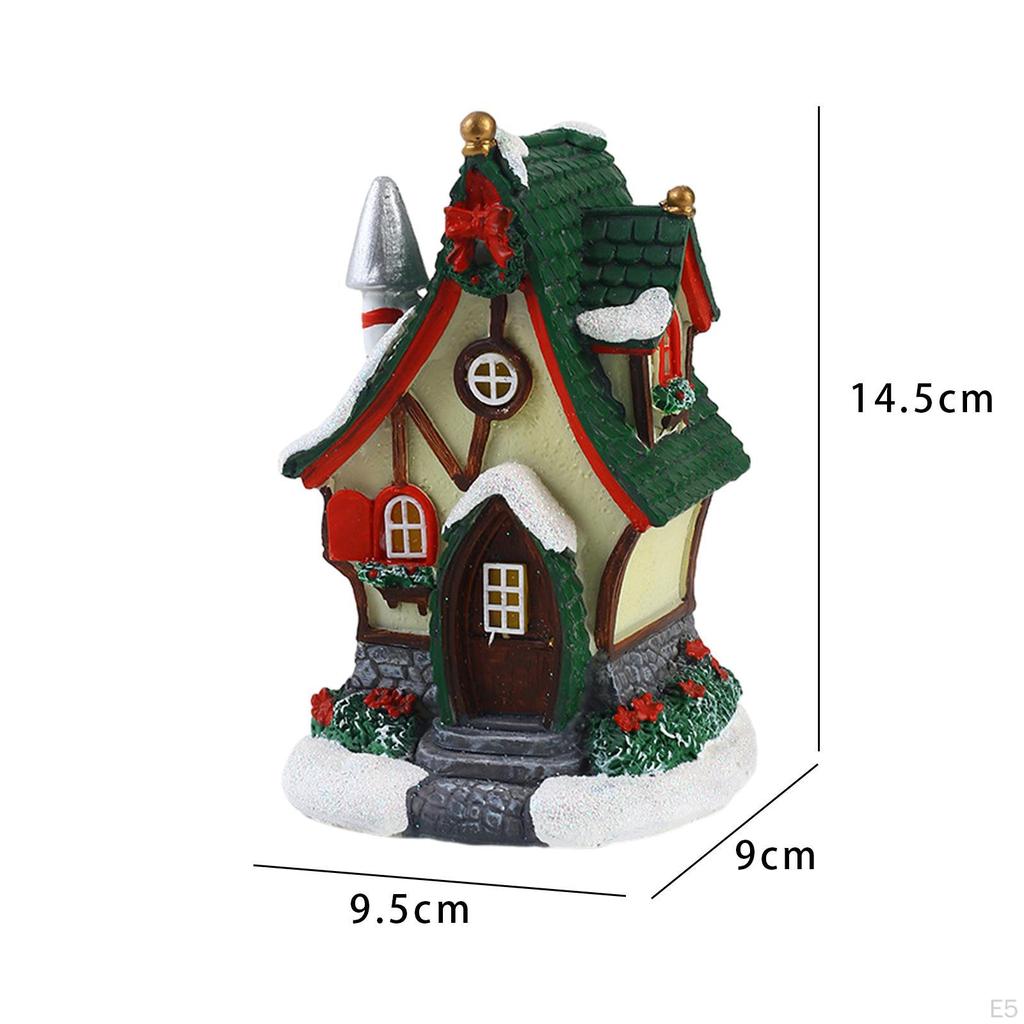 Christmas Light up House Xmas Illuminated Miniature Fairy Garden Statue Resin Figurine for Bedroom,