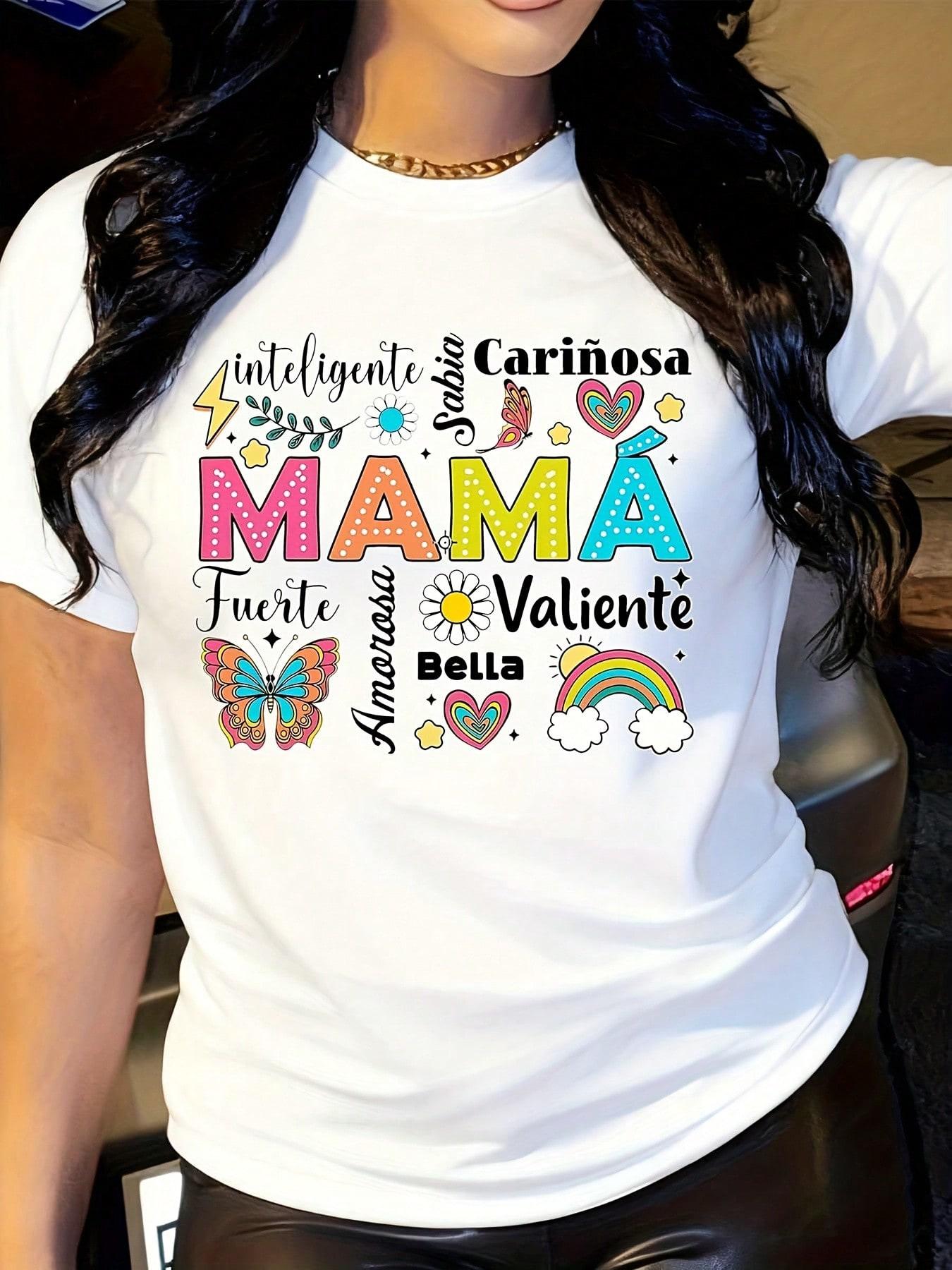 

Womens Mothers Day Tshirt Mothers Day Gift The Spanish Phrase Mama Printed on It Daily Womens Clothing Breathable S