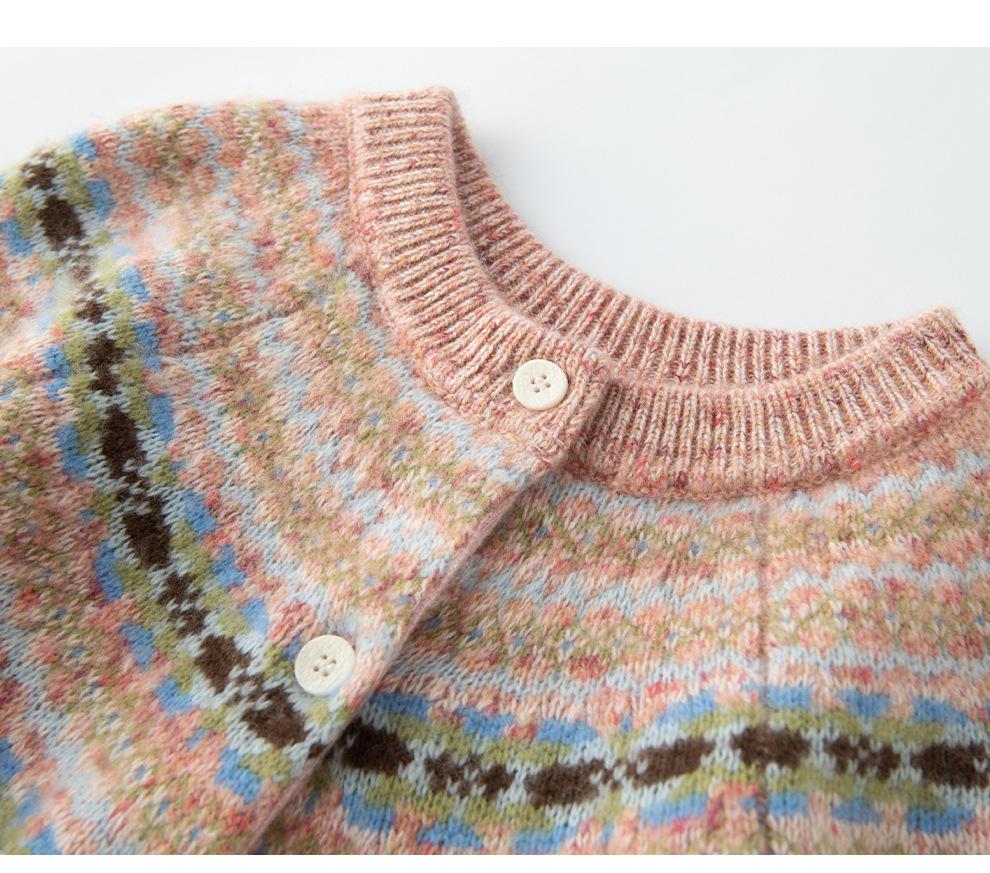 Women's Fair Isle Intarsia Cashmere Cardigan - Autumn/Winter 2026: Round Neck, Loose Slimming, Single-Breasted Warm Outerwear