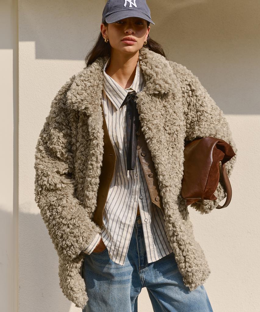 Bittercells Curly Collar Fur Jacket - Beige