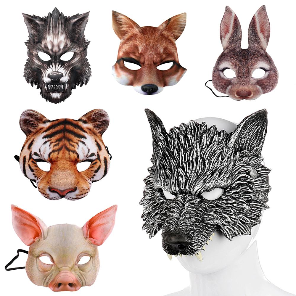 Dierenmasker 3D Realistisch Halve Gezicht Masker Halloween Carnaval Maskerade Verjaardagsfeest Spel Cosplay Kostuum Accessoires Rekwisieten