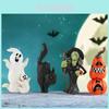 Adorable Halloween Pumpkin Decoration With Ghost And Black Cat Made Of Resin For Festive Celebrations