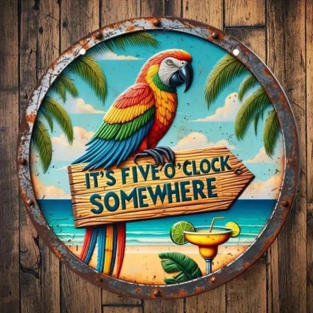Vintage Metal Tin Sign Summer Tropical Parrot Beach Decor Gift
