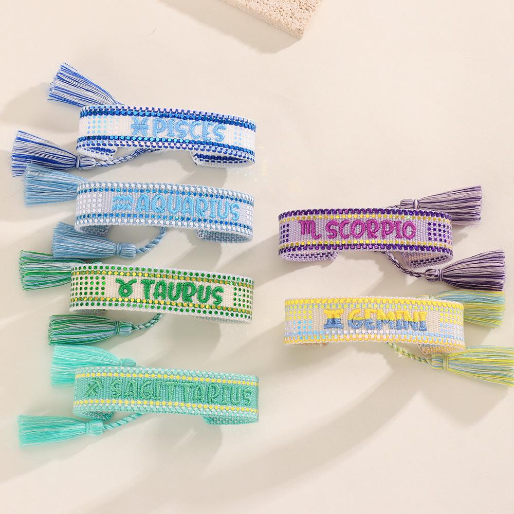 Lucky 12 Constellations Letter Bracelet: DIY Stamped Sequin Logo Hand Rope for Girls