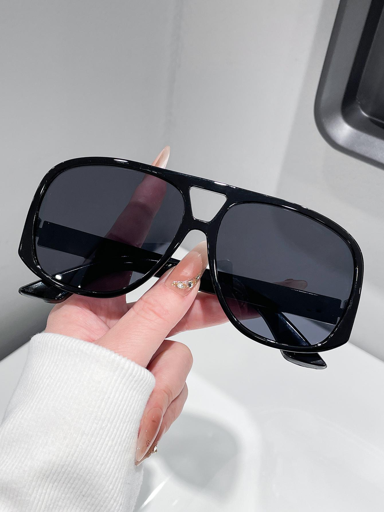 

1PC Unisex Pilot Style Sunglasses Double Bridge Fashionable Simple Design Suitable for Daily Wear Photography Various Face Types чёрный